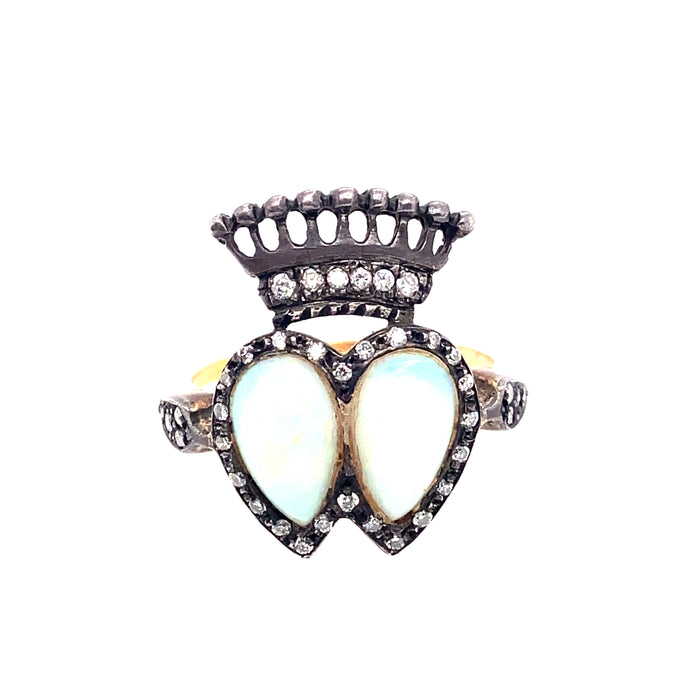 Anello vintage in oro diamanti e opali 