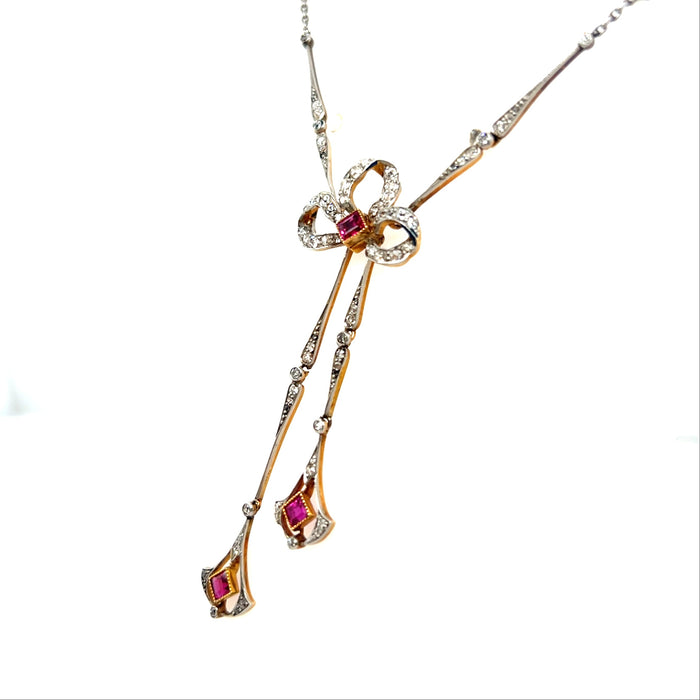 Edwardian diamond and ruby lavalliere necklace