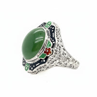 Art Deco Jade enameled ring, 1930