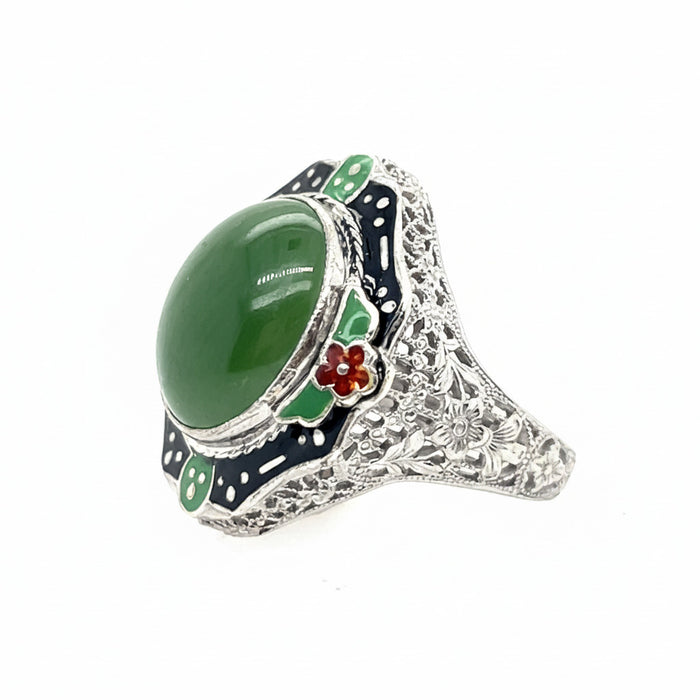 Anello smaltato Art Déco con giada, 1930