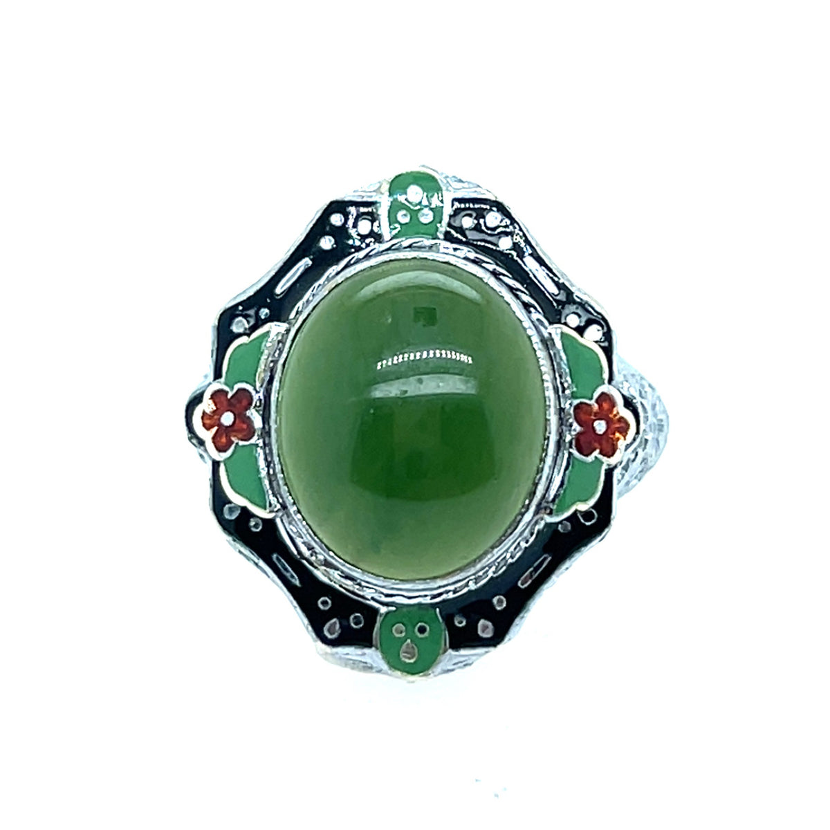 Art Deco Jade enameled ring, 1930