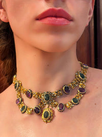 Victorian gold enameled parure with two tiaras