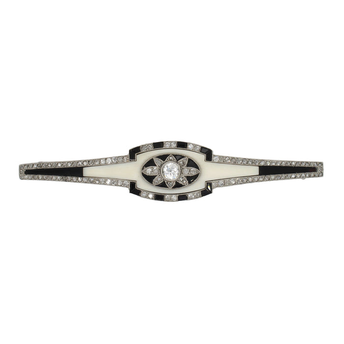 An Art Deco platinum, diamond, onyx and bone brooch, Cartier, Paris, 1925 c.a.