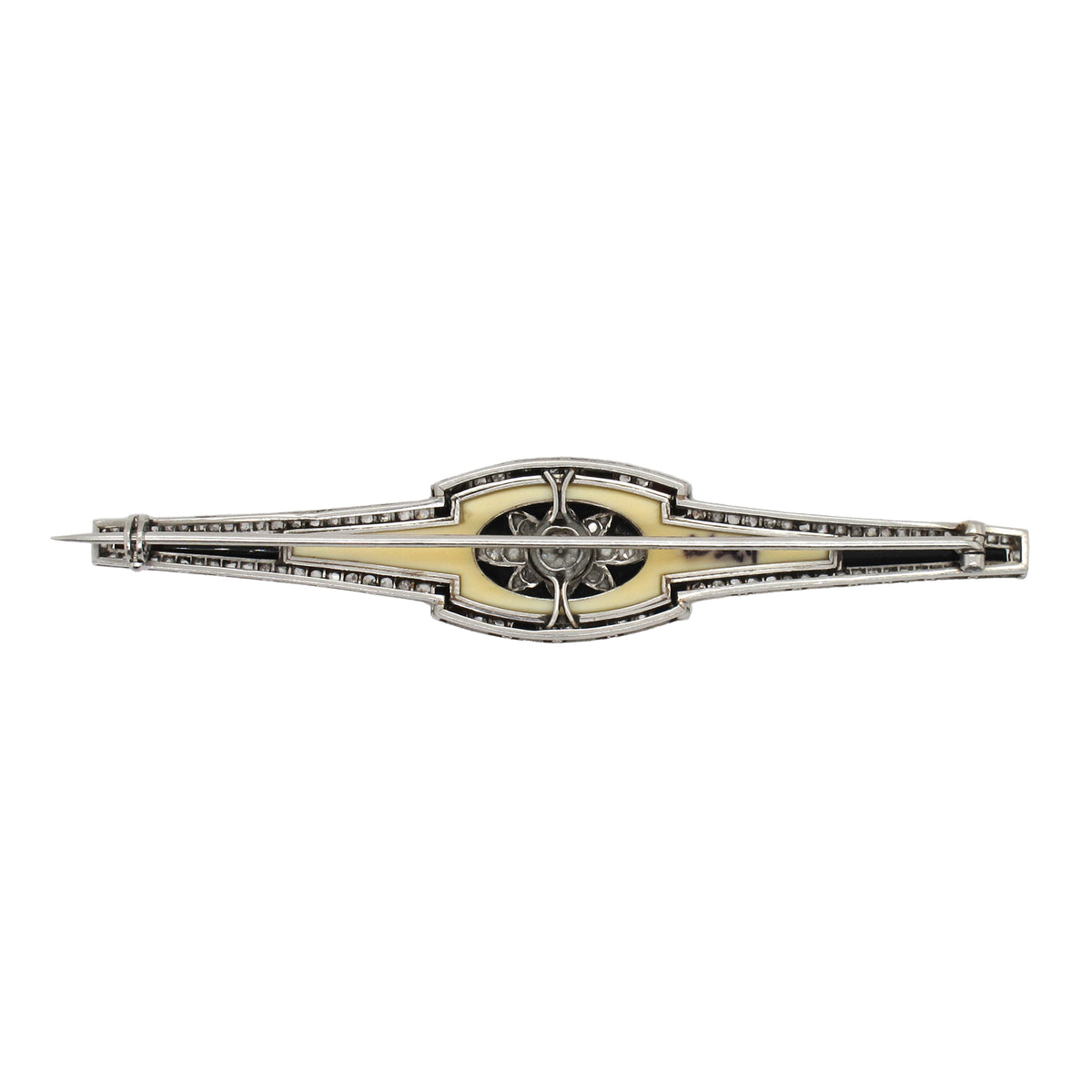 An Art Deco platinum, diamond, onyx and bone brooch, Cartier, Paris, 1925 c.a.