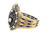A Victorian yellow gold, silver, diamond, natural pearls and blue enamel bracelet