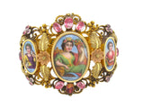 A yellow gold, pink quarz and miniature bracelet. Swiss 1830