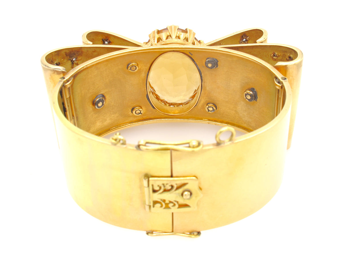 Retro gold, diamond and citrine ribbon cuff bracelet, 1940 c.a.
