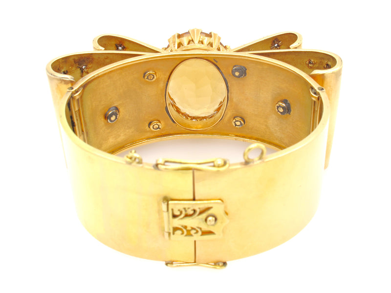 Retro gold, diamond and citrine ribbon cuff bracelet, 1940 c.a.