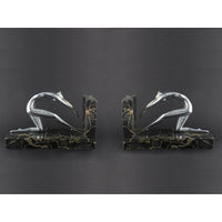 Art Déco silver and marble woman diving bookends