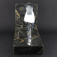 Art Déco silver and marble woman diving bookends