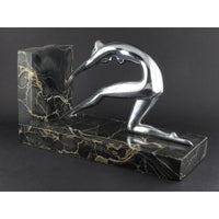 Art Déco silver and marble woman diving bookends