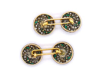 Art Deco platinum, yellow gold, diamond and emerald cufflinks