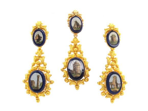 XIX Yellow gold roman micromosaic parure