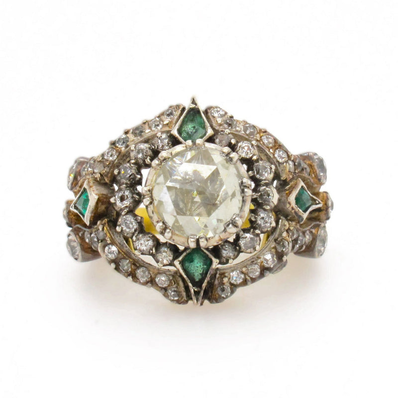 Anello Edoardiano con diamanti e smeraldi