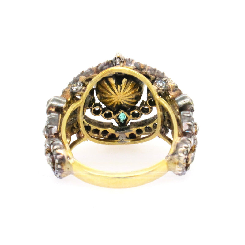 Anello Edoardiano con diamanti e smeraldi
