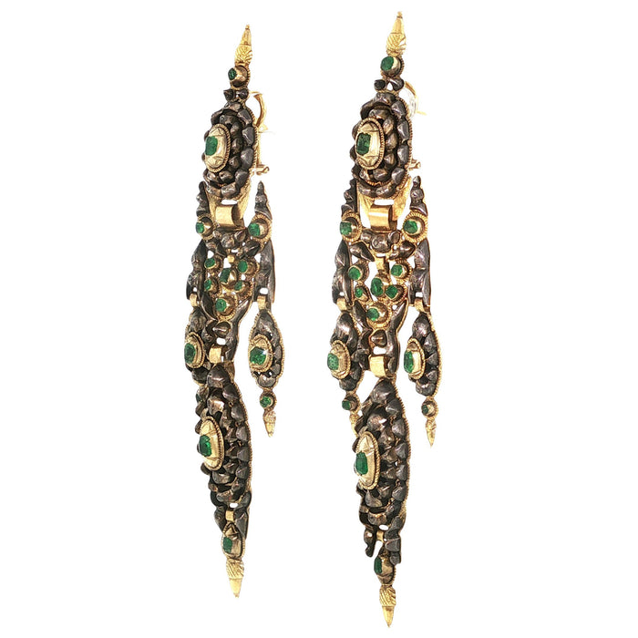 Antique gold, silver and emerald earrings. Spain 1800 c.a.