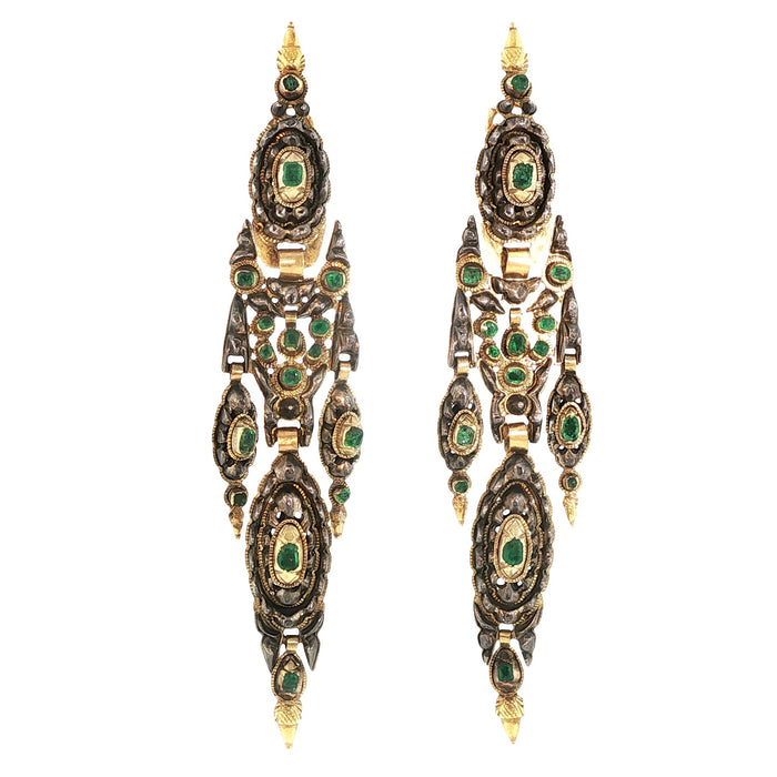 Antique gold, silver and emerald earrings. Spain 1800 c.a.