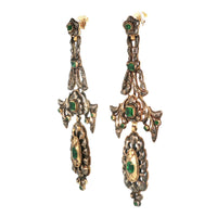 Antique gold, silver and emerald earrings. Spain 1800 c.a.