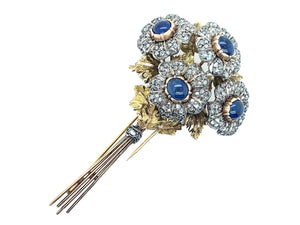 Spilla Buccellati in oro giallo, argento e diamanti a forma di Bouquet di fiori, 1950 c.a. 
