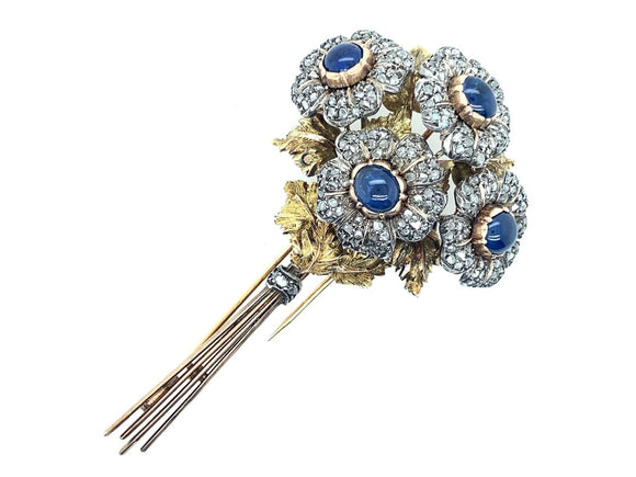 Broche bouquet antique Mario Buccellati en or, argent et diamants.