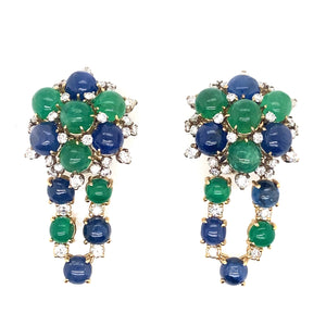 Gold sapphire, emerald and diamond  earrings, 1960