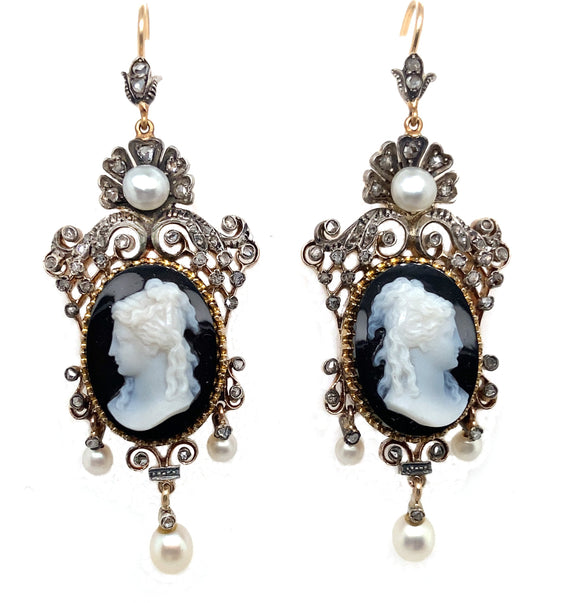 Antique Diamond and cameo earrings