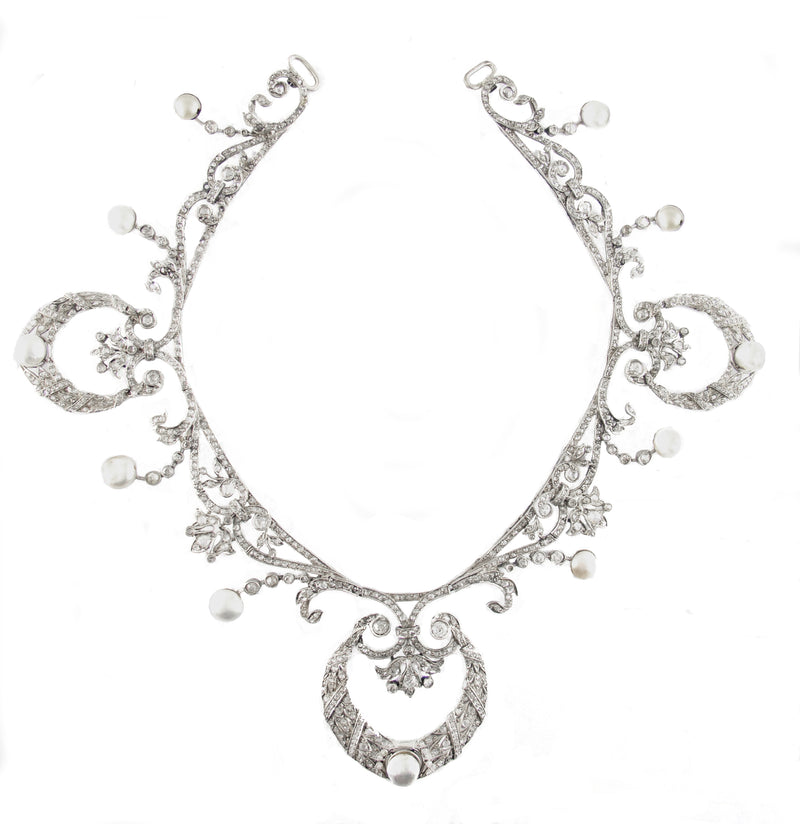 Importante collana-tiara di diamanti e perle, 1915 ca. Edoardiano