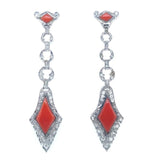 Art Déco platinum diamond and coral earrings. 1925