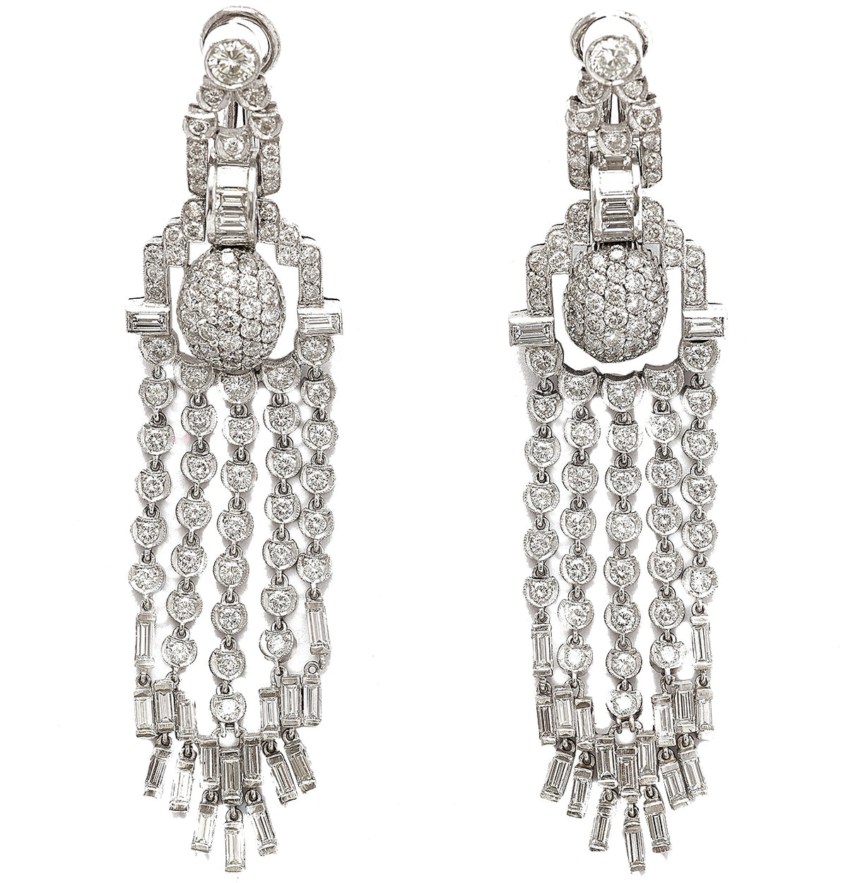 Chandelier platinum and diamond earrings. 1950 c.a.