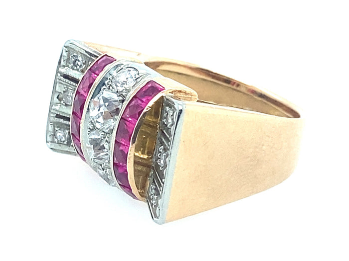 Anello a nastro in oro giallo e platino Déco, 1940