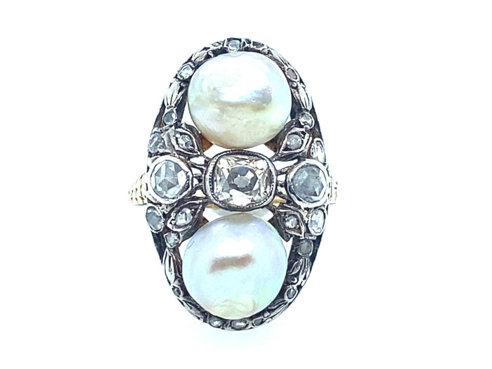 Antique natural pearl and diamond ring 1900