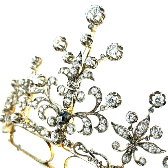 Antique gold and old-cut diamond tiara/necklace