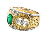 Buccellati gold diamond and emerald ring