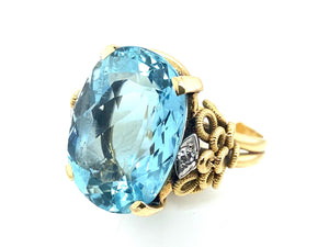 Retro yellow gold diamond and aquamarine ring, 1950