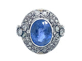 Art Déco diamond and unheated Ceylon sapphire ring. 1920