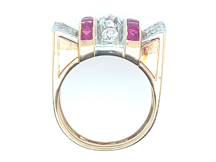 Anello a nastro in oro giallo e platino Déco, 1940