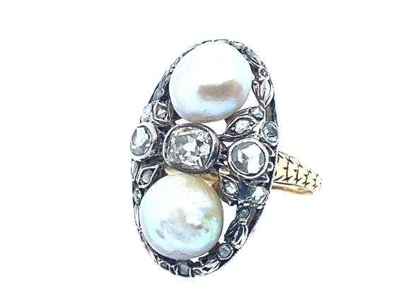 Antique natural pearl and diamond ring 1900
