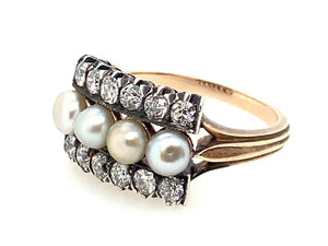 Victorian diamond and natural pearl ring