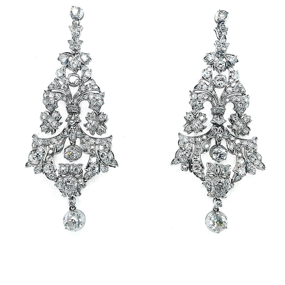 Boucles d'oreilles chandelier Art Déco en platine et diamants