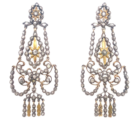 Georgian era rose-cut diamond chandelier earrings