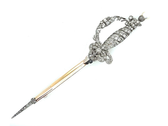 Belle Époque silver gold diamond and natural pearl sword brooch