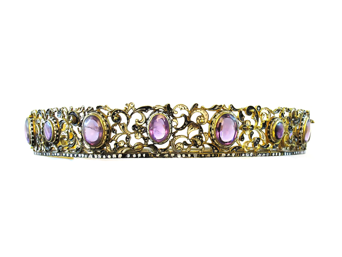 Victorian gold enameled parure with two tiaras