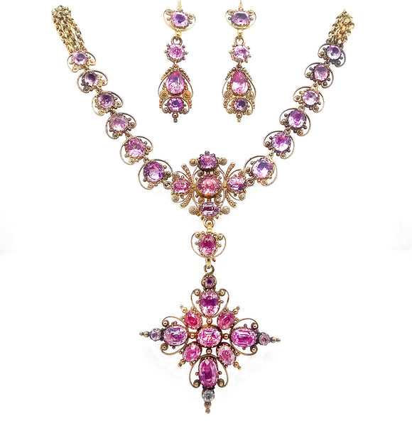 Georgian gold and pink topaz parure