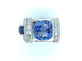 Important Art Déco platinum diamond and sapphire chevalier ring