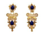 Long antique gold, enamel chandelier earrings, early XIX century