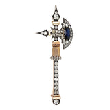 A 1940 yellow gold, silver, diamond and sapphire halberd brooch