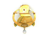  Art Nouveau gold, opal, diamond and plique à jour enamel pendant with a natural pearl.