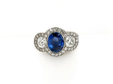 A 1930 white gold, diamond and natural no heat Bourma sapphire kt. 2,50 ring