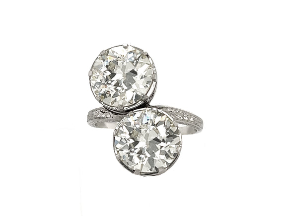Art Déco platinum and diamond kt 3.50 and kt 3.60 toi et moi ring