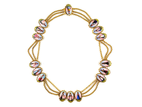 Yellow gold enameled miniature necklace, Swiss, 1840 c.a.